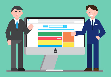Business illustration - Presentation with screen,monitor,boardsのイラスト素材