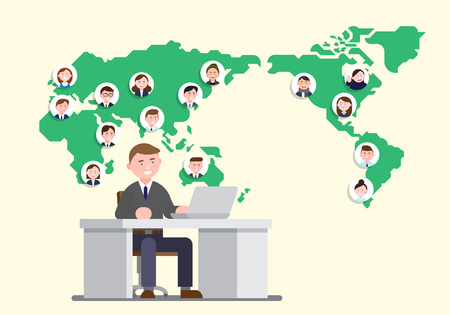 Business illustration - Communication,meeting,conference with electronic,smart devicesのイラスト素材