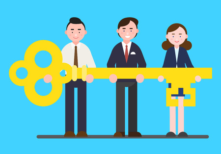 Business illustration - Business personnel holding a golden,gold keyのイラスト素材
