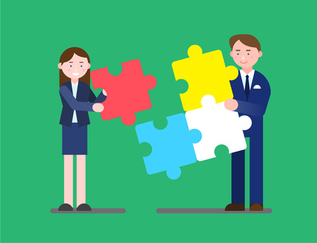 Business illustration - Business personnel with jigsaw puzzle piecesのイラスト素材
