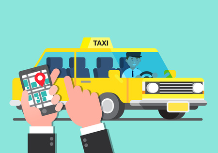 Business illustration - Business trip with car,taxiのイラスト素材