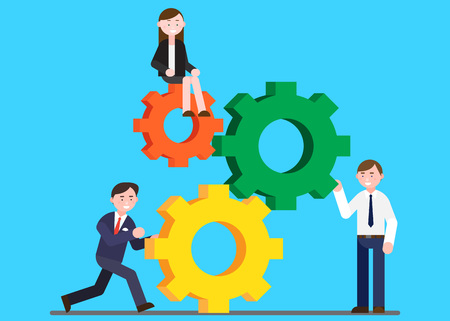 Business illustration - Saw toothed wheel with business personnelのイラスト素材