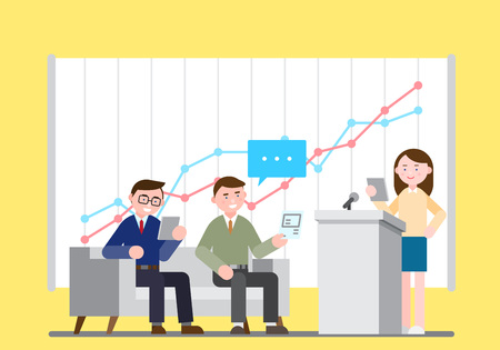 Business illustration - Presentation with screen,monitor,boardsのイラスト素材