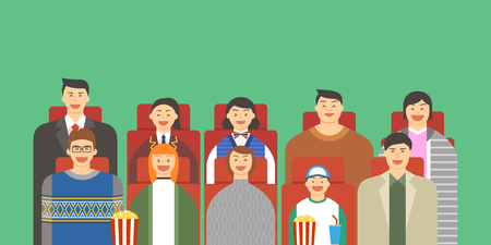 Group of people illustration - Audiences at movie,film theater,cinemaのイラスト素材