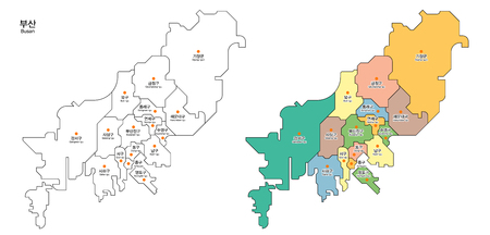 Map of district - Busan,Pusan City, South Koreaのイラスト素材