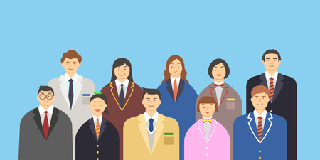 Group of people illustration - Hoteliers,service staff in various uniformsのイラスト素材