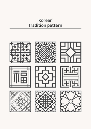 Illustration of pattern sample - uncolored various shape of Korean traditional patternのイラスト素材