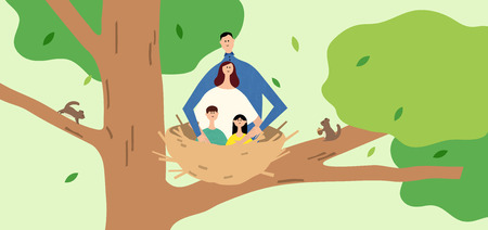 Eco-friendly illustration - Family in bird's nestのイラスト素材