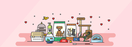 Cute icon set, ensemble illustration - Pet in pink tone backgroundのイラスト素材