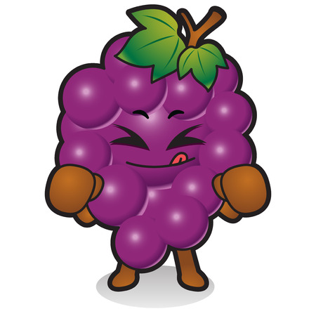 Fresh vegetables, fruits character icon isolated in white - Grapesのイラスト素材