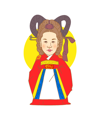 Famous historical figures caricature isolated in white - Korean, Empress Myeongseongのイラスト素材
