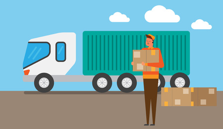 Illustration of life with automobile,car,vehicle - Delivery,logistics,trucks,trailersのイラスト素材