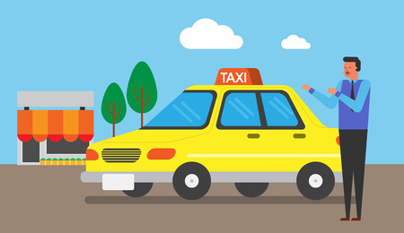 Illustration of life with automobile,car,vehicle - Taxi,Cabのイラスト素材