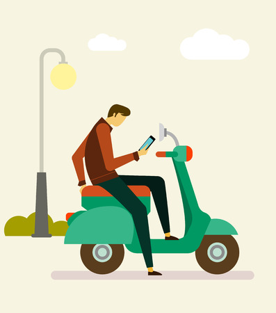 Man life with smartphone,devices illustration - Riding motorcycle,travellingのイラスト素材