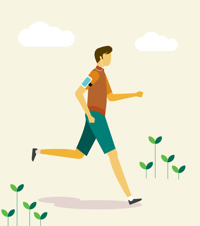 Man life with smartphone,devices illustration - Work out,exercise,runningのイラスト素材