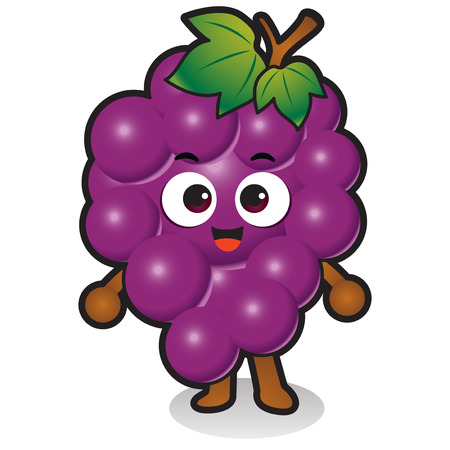 Fresh vegetables,fruits character icon isolated in white - Grapesのイラスト素材