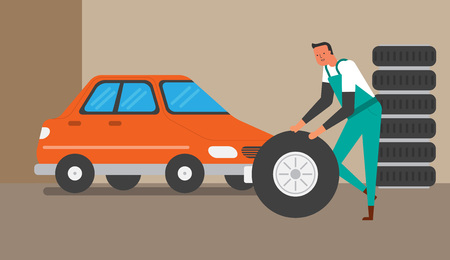 Illustration of life with automobile,car,vehicle - Fix,repairのイラスト素材