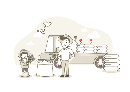 Charity,donation illustration - Working for neighborsのイラスト素材