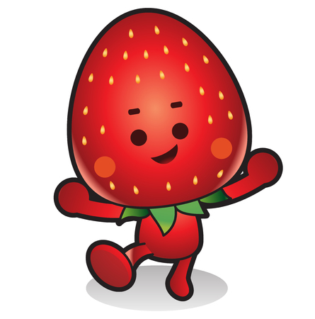 Fresh vegetables,fruits character icon isolated in white - Strawberryのイラスト素材