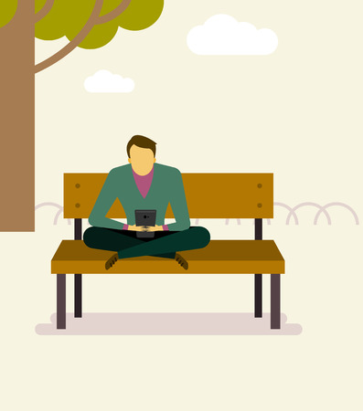 Man life with smartphone,devices illustration - At parkのイラスト素材