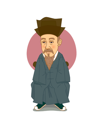 Famous historical figures caricature isolated in white - Korean, Great scholar, Hwang Huiのイラスト素材