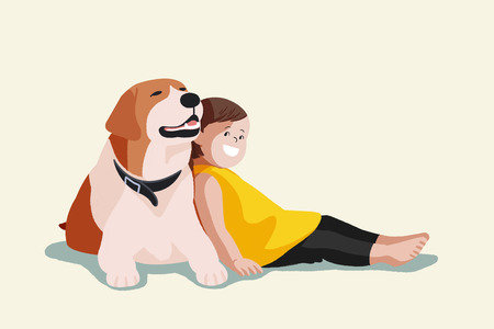 Cute illustration isolated - Baby,little kid and pet,dog,puppyのイラスト素材