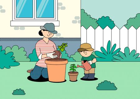 Family leisure,hobby illustration - Houseplanting,gardeningのイラスト素材