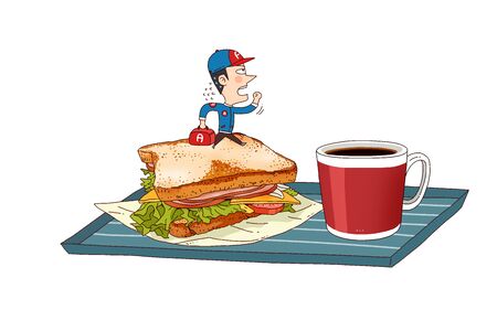Food delivery illustration isolated in white - Sandwich and coffee,brunchのイラスト素材