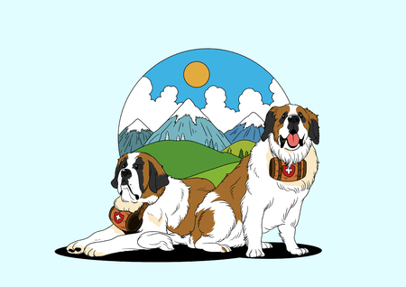 Illustration of dogs helping people - rescue,save people livesのイラスト素材