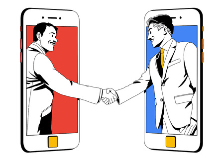 Business life illustration isolated in white - Tele-conference,smart device,conference-callのイラスト素材