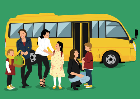 Illustration of people in line - School bus