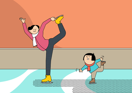 Family leisure,hobby illustration - Ice skatingのイラスト素材