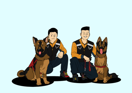 Illustration of dogs helping people - rescue,save people livesのイラスト素材