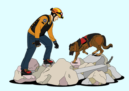 Illustration of dogs helping people - rescue,save people livesのイラスト素材