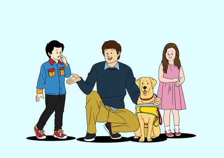 Illustration of dogs helping people - On trainingのイラスト素材