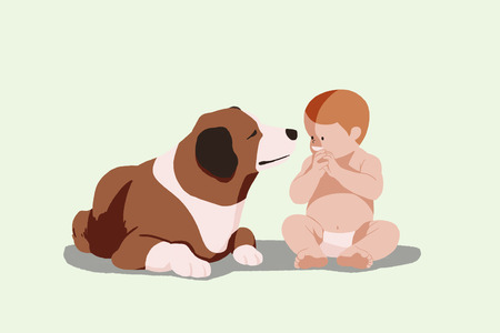Cute illustration isolated - Baby,little kid and pet,dog,puppyのイラスト素材