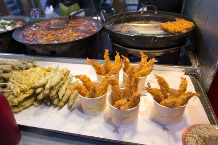 Street food - Various seafood/shrimps friesの写真素材