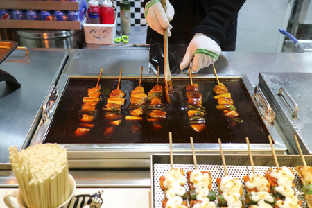 Street food - Various kinds of skewered chicken barbecueの写真素材