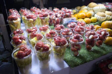 Street food - Assorted fruit cupsの写真素材