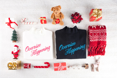 Apparel products photoshooting display - pola neck shirts with christmas decorations