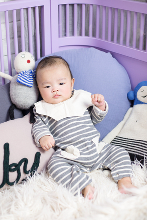 Baby studio photoshooting - Asian baby/infant sitting down aloneの写真素材