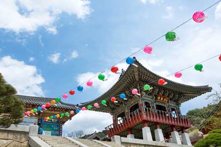 Buddhist temple in Korea - Scenery of temples with colorful lanterns hangingの写真素材