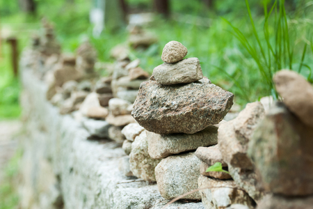 Buddhist temple in Korea - Prayer stones stackedの写真素材