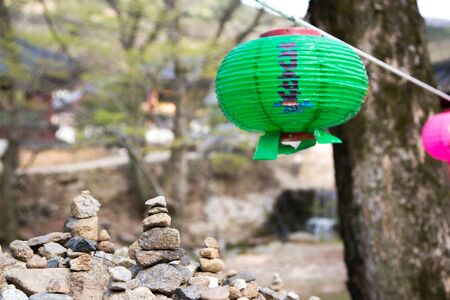 Buddhist temple in Korea - Round shape colorful lanternsの写真素材