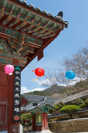 Buddhist temple in Korea - Round shape colorful lanternsの写真素材