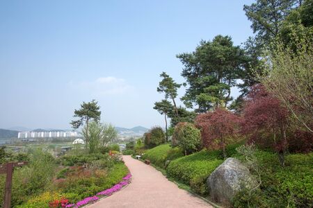 Flower gardens - Landscape of walking trails in the gardenの写真素材