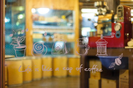 Close up shot of window decoration of a coffeeshopのeditorial素材