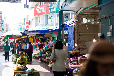 Korean traditional market - street of storesのeditorial素材