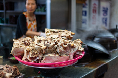 Korean traditional market - pork bone prepared in a traditional wayのeditorial素材