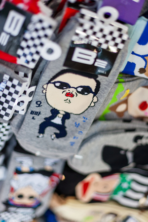 Korean traditional market - socks with funny charactersのeditorial素材